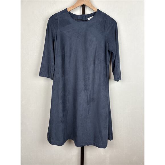 NEW Gretchen Scott Button Back Swing Dress Women's Small Ultra Suede Navy Preppy - Picture 2 of 10